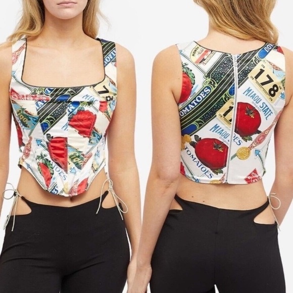 Miaou Campbell Satin Corset Top in Figaro Print Medium - Picture 11 of 14
